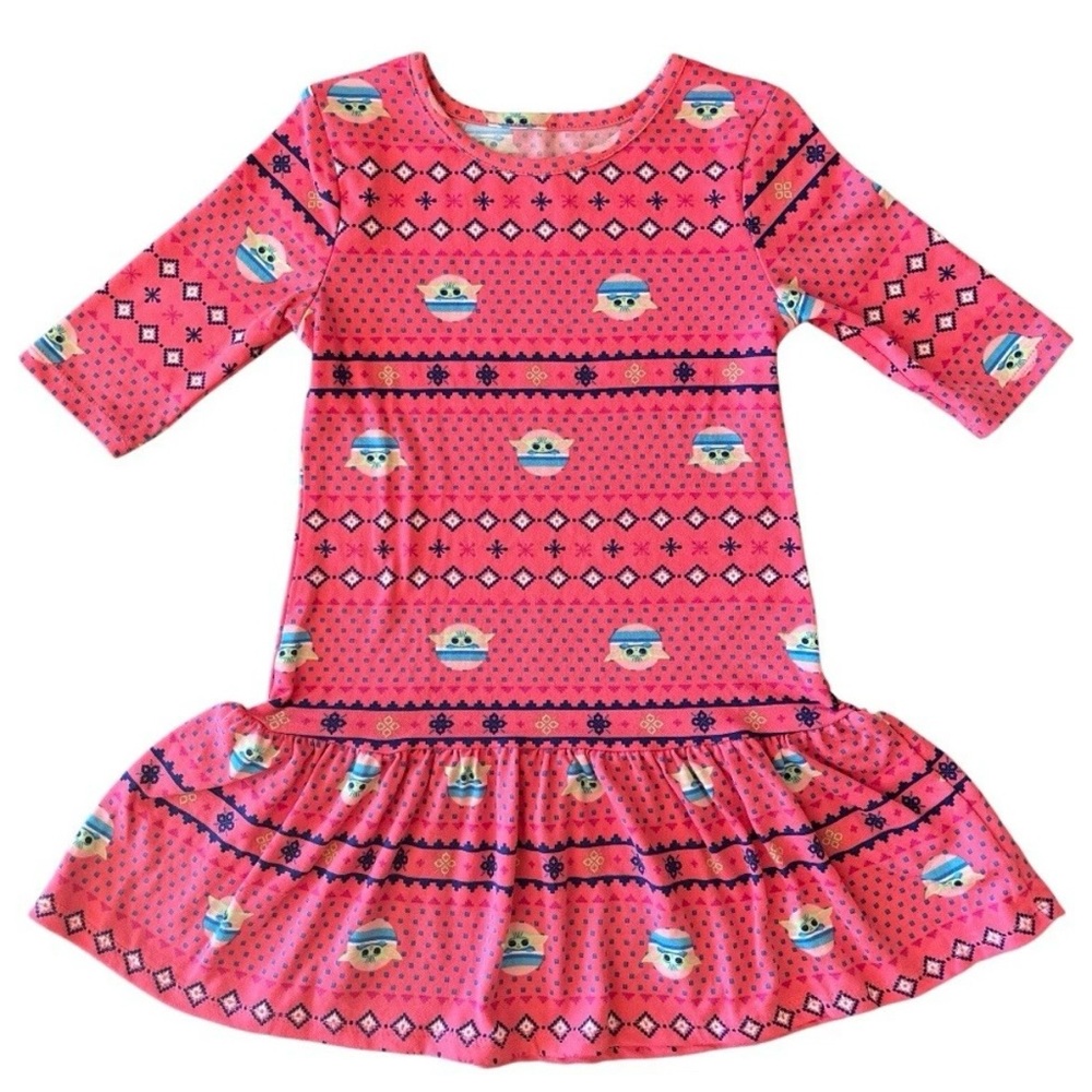 Star Wars Yoda Girls XS 4/5 Skater Dress Playdress Orange Pink Drop Waist
